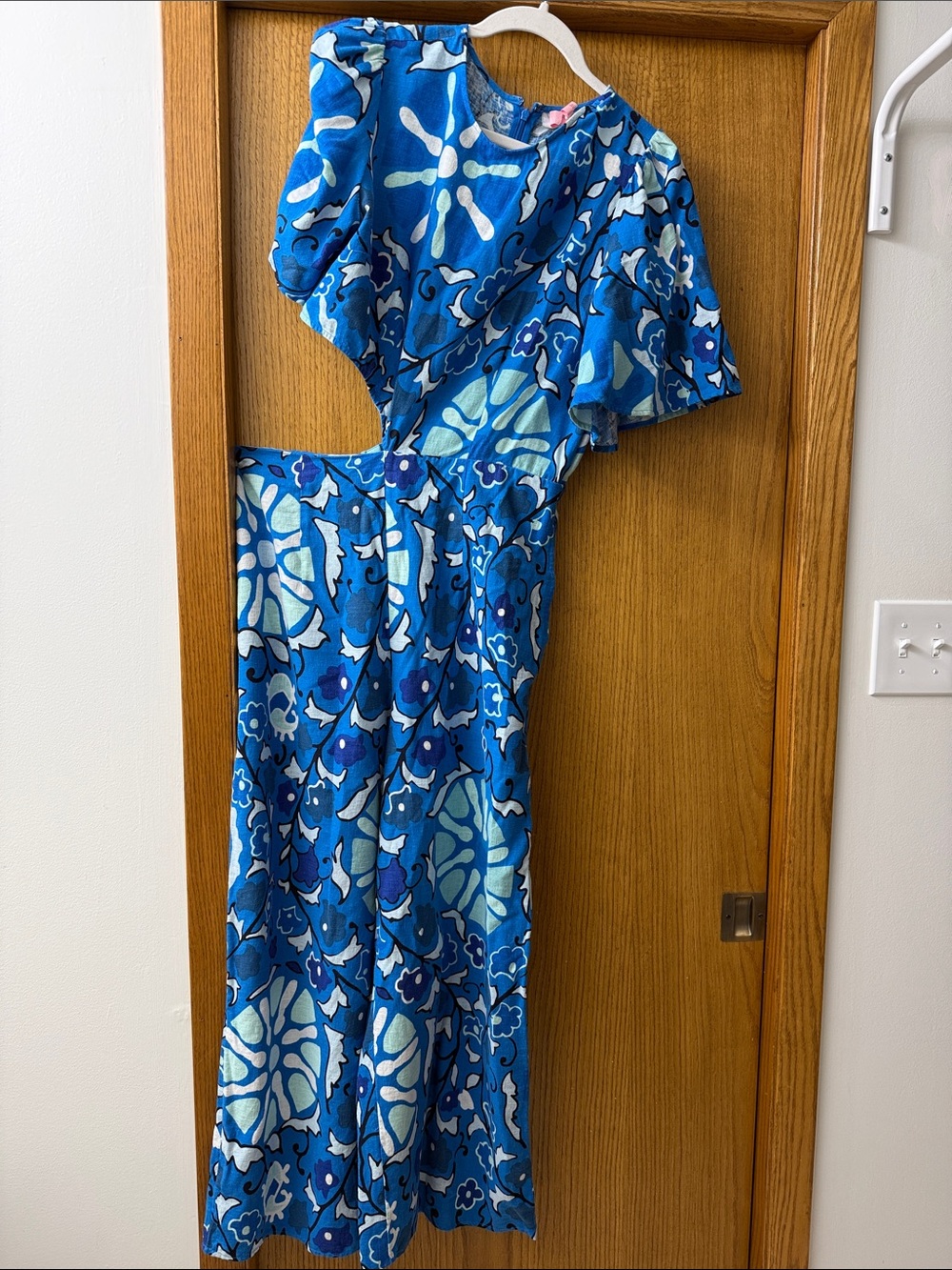 Blue Floral Cutout Maxi Jumpsuit